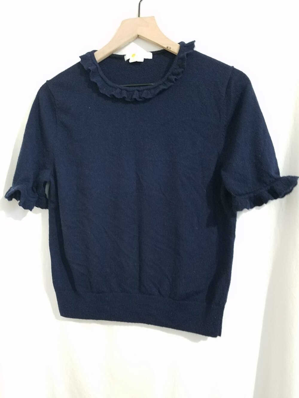 Boden 100% Merino Wool Ruffle Knit Sweater Top Navy Size 10